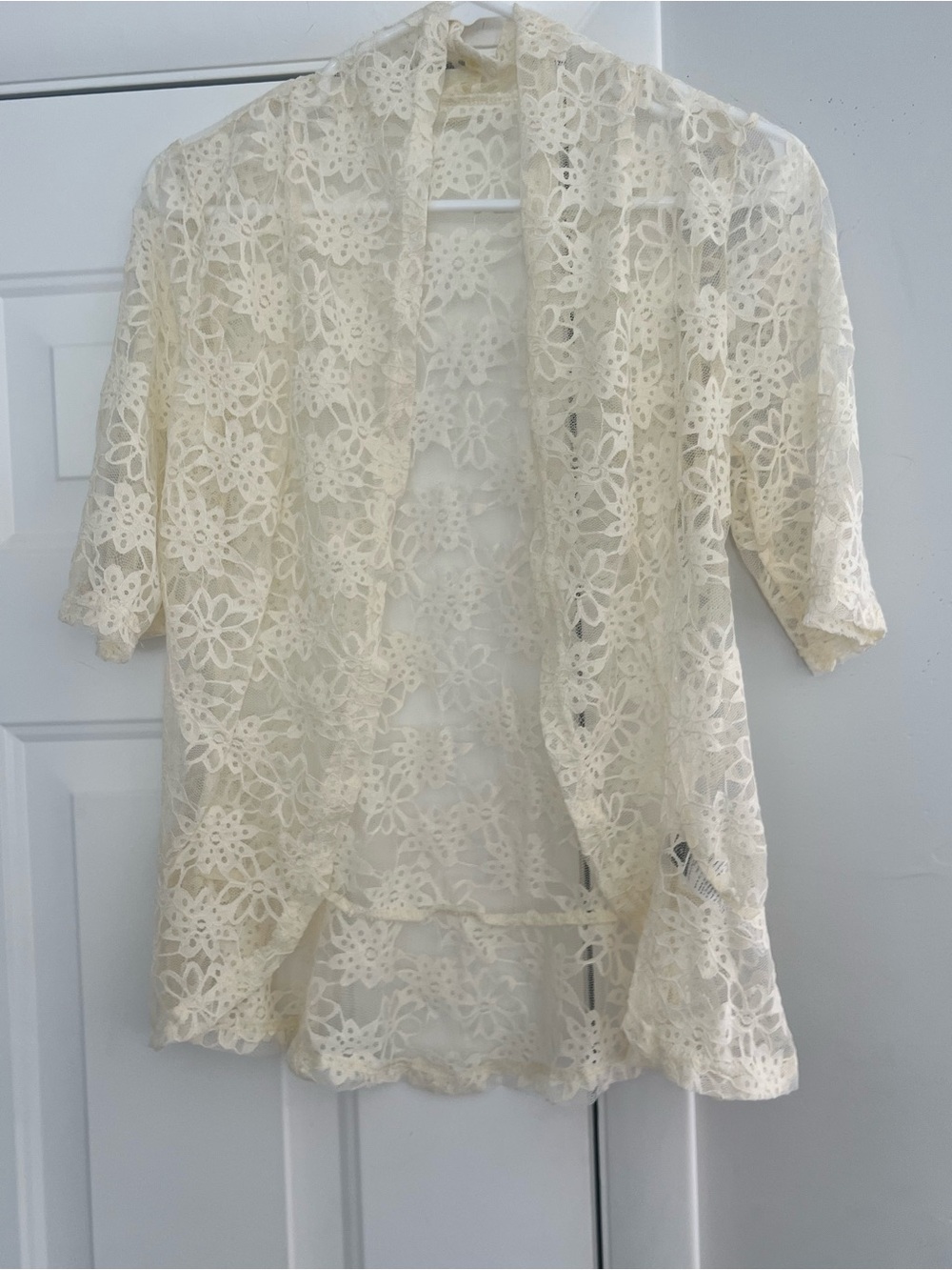 Cream Lace Floral Open Cardigan - Women's Sheer Kimono